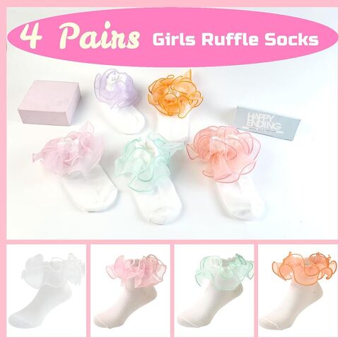 Baby Girls Ruffle Socks Big Lace Ruffle Frilly Cozy Princess Style Dress Socks for Toddler Little Girls 4 Pairs in Saudi Arabia