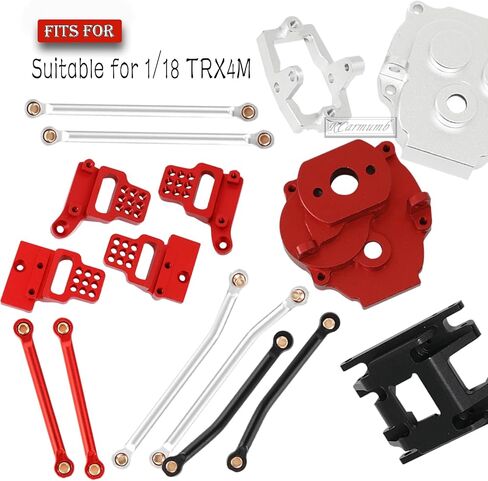 Upgrades for 1/18 TRX4M RC Crawler,Aluminum Alloy Front Rear Adjustable Shock Towers,Gearbox Housing,Transmission Mount,Steering Servo Mount & Chassis Links Hops up,Red in Saudi Arabia