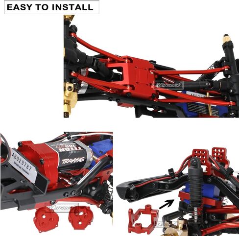 Upgrades for 1/18 TRX4M RC Crawler,Aluminum Alloy Front Rear Adjustable Shock Towers,Gearbox Housing,Transmission Mount,Steering Servo Mount & Chassis Links Hops up,Red in Saudi Arabia