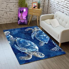 Sea Turtle Rug - Sea Turtles Area Rug Ocean Animal Theme Area Rug Blue Turtle Coral Printted Rug Sea Animal Underwater Area Rug Sea Turtle Rug for Kids Bedroom Living Room Decor,2'5''×4'
