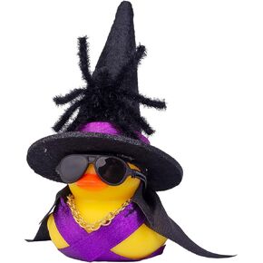Halloween Rubber Duck Car Ornament, Rubber Duck Car Dashboard Spider Halloween Accessories Decor with Mini Witch Hat Necklace Sunglasses Cloak