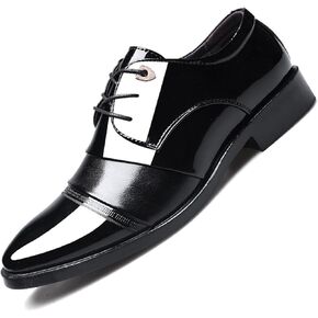 Men's Vintage High Gloss Patent Leather Oxfords Formal Business Lace up Tuxedo Dress Shoes