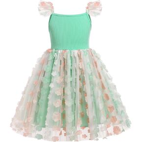 ODASDO Birthday Dress for Girls Spaghetti Straps Wedding Flower Girl Tutu Tulle Princess Pageant Dress Summer Sundress