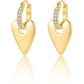 14K Gold Plated Heart Earrings for Women, Small Hoop Earrings,Love Drop Gold Earrings,Gifts by Febsky