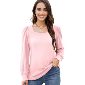 AURUZA Women's Long Sleeve Tops Blouses Fall Casual Loose Shirts Dressy Pleated Square Neck Tunic Tops for Women 2023 in Kuwait