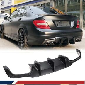 Carbon Fiber W204 Rear Diffuser for Mercedes Benz C Class 2012-2015 C300 C350 Sport C63 AMG Big Shark Fin Bumper Cover Lower Lip Spoiler Valance Protector Factory Outlet