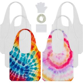 Silkfly 6 Pcs White Cotton Tote Bags for Tie Dye Party Items Things to Tie Dye 13.4 x 12.8 Inches DIY Blank Tote Bag Bulk for Large Groups Tie Dye Ideas Crafts