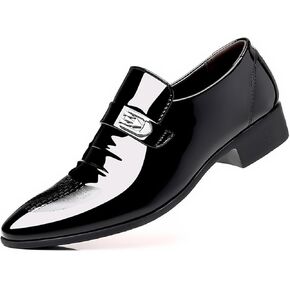 Men's Retro Patent Leather Slip On Dress Shoes Formal Business Oxford Pointed Toe Loafers for Men