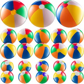 23 Piece Rainbow Beach Balls Bulk Variety Pack - 10 5-inch, 10 12-inch, 3 20-inch Sizes - Inflatable Ball Vinyl Pool Toys Pool Balls for Kids, Beach & Pool Party Decorations,