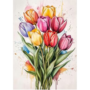 RICUVED Diamond Art Painting Kits for Adults, Diamond Painting Kits 5D Bouquet of Tulips Diamond Art Kit for Beginner, Colorful Flowers Diamond Painting Full Round Drill Art and Crafts for Gift Decor