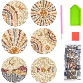 8 Pcs Leaves Diamond Coasters Painting Coasters with Holder, DIY Leave Boho Diamond Art Coasters for Adults Kids Beginners, Diamond Art Painting Kits Accessories Art Craft Supplies