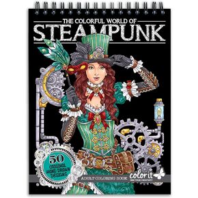 ColorIt Colorful World of Steampunk Adult Coloring Book - 50 Single-Sided Designs, Thick Smooth Paper, Lay Flat Hardback Covers, Spiral Bound, USA Printed, Steampunk-Inspired Pages to Color