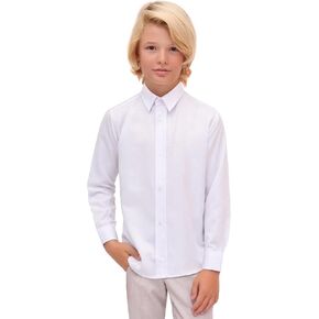 Boys' Long Sleeve Oxford Dress Shirt, Button-Down Collar Classic Shirt for Boys