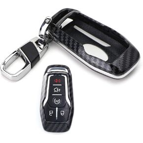 iJDMTOY Exact Fit Black Glossy Carbon Fiber Finish Key Fob Shell Compatible with Ford 2018-up Mustang F150 F250 Explorer Expedition Keyless Smart Key
