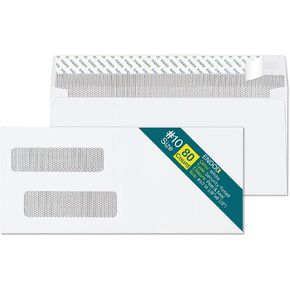 #10 Double Window Security Envelopes Self Seal - 80/Pack - for Quickbooks Invoices and Business Statements - Security Tinted Envelopes - 24 lb / 90 gsm Paper - 4 1/8" x 9 1/2" Size - White Color