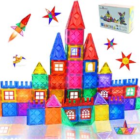 Love&Mini Magnetic Tiles for Kids - 50 PCs 3D STEM Toys Building Blocks Preschool Learning Sensory Toys for 3+ Year Old Boys Girls Birthday Xmas Gifts