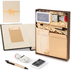 105 Pieces Library Card Pockets Personal Library Kit with 50 Due Date Note Cards 50 Self Adhesive Envelope Seeves Rubber Stamp Line Dater Inkpad Roller Pens Gold Raffia Gift Box for Gifts Book Lovers