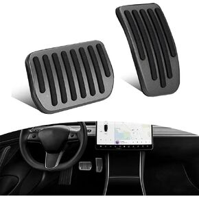 Pack-2 Car Foot Pedal Pad Replacement, Alloy Frosted + Rubber Non-Slip Accelerator Brake Foot Rest Pedal Extenders, Pedal Covers Accessories, Compatible with 23 Tesla Model 3/Y (Black)