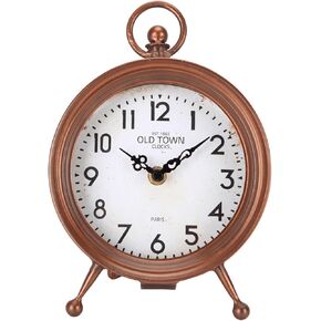 Pocket Watch Style Paris Old tTown Desk Clock, Vintage Metal Table Clock for Home Bedroom Living Room Desktop Shelf Mentel Decor, Battery Operated Silent Nonticking Quartz Analog Clock