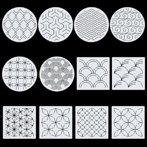 FREEBLOSS Sashiko Embroidery Stencils Sashiko Stencil Geometric Embroidery Patterns Stencils for Drawing Sashiko Template for Hand Quilting and Embroidery14x14cm