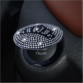 Bling Car Push to Button Cover, Rhinestone Ignition Button Protective Cap, Diamond Engine Start Button Stickers, Universal Car Interior Decor Accessories for Women Girls (Black) in Kuwait