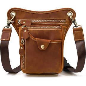 Mens Genuine Leather Outdoor Sporting Hicking Waist Hip Pack Bike Riding Cycling Multi-Purpose Messenger Shoulder Drop Leg Thigh Bag Pouches For Men, Dark Brown