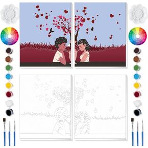 letech+ Couples Painting Kit Date Night,2 Pack Paint and Sip Kit for Adults,Stretched Canvas Couples Games Date Night Couple Paint Party (Scenery)