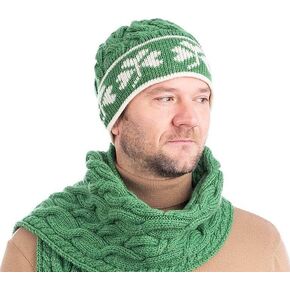 SAOL - 100% Merino Wool - Irish Shamrock Cable Knit Hat - Beanie for Men's