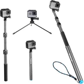 عمود عائم من ألياف الكربون قابل للفصل وقابل للتمدد، عصا سيلفي GoPro مقاومة للماء متوافقة مع GoPro 12/11/10/9/8/7/6/5/4/3 Plus/3/Hero 2018/MAX/Hero Fusion/DJI OSMO Action( نسخة محدثة)