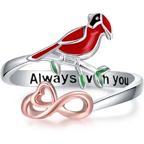 925 Sterling Silver Red Cardinal Open Ring for Women Adjustable Red Bird Cardinal Ring for Teens Girls Cardinal Memorial Sympathy Jewelry Gift for Loss of Loved One