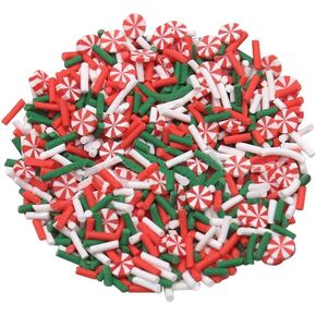 200 Grams Christmas Polymer Clay Slices Sprinkles Clay Candy Canes Charms Beads Nail Art Slices Peppermint Candy Themed Scrapbooking Embellishments Red White and Green