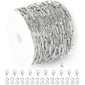 Kyutong 32.8 Feet Gold Plated Stainless Steel Chain for Jewelry Making Embossed Lip Chain Link Thin Jewelry Making Supplies Chain with Lobster Clasps Jump Rings