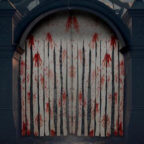 2 Pack Halloween Door Curtain Decorations Bloody Curtains with Bloody Hand Prints Creepy Cloth Halloween Doorway Curtains for Scary Halloween Decorations Haunted House Decorations
