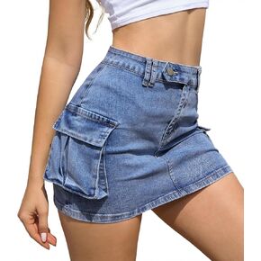 Womens Y2k Denim Mini Skirts Low Waist Cute Skirts Cargo Jean Skirts Dresses with Pockets