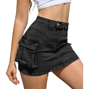 Womens Y2k Denim Mini Skirts Low Waist Cute Skirts Cargo Jean Skirts Dresses with Pockets