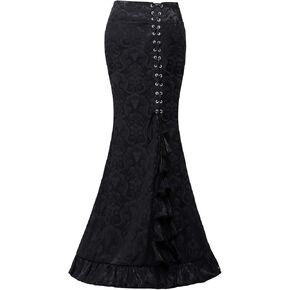 High Waist Vintage Bodycon Long Lace Mermaid Skirt Ruffled Steampunk Skirt Fishtail Evening Party Dress