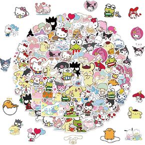 100pcs Sanrio Cartoon Stickers for Kids, Kawaii Hello Kitty Melody Kuromi Gift for Teen Girl Laptop Travel Case Phone Bike Water Bottle Guitar Computer Skateboard