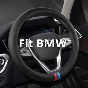 West Llama Customized Auto BMW Steering Wheel Cover, Premium Leather Car Steering Wheel Cover for BMW X3 X5 X7 3 5 7 Series (Black)