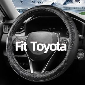 Car Steering Wheel Cover Compatible with Toyota Camry, Premium Leather, Sporty Design, Black