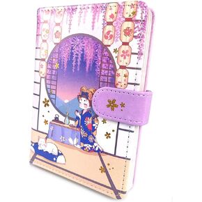 Cute Cartoon Notebook, Kawaii Journal Notebook Sakura Series Japanese Sketchbook, Leather Cover Journal Diary Notebook with Magnetic Buckle 224pages (pink3)
