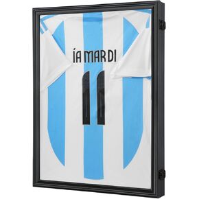Jersey Frame Display Case Large Lockable Sports Jersey Frame Shadow Box with 98% Uv Protected Acrylic and Hanger for Baseball Basketball Football Soccer Hockey Sport Shirt Linen Black