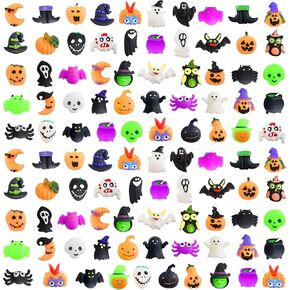 100Pcs Halloween Kawaii Squishies,Mini Mochi Squishy Squeeze Toys Stress Reliever Anxiety Packs for Kids Halloween Party Favors (Halloween)