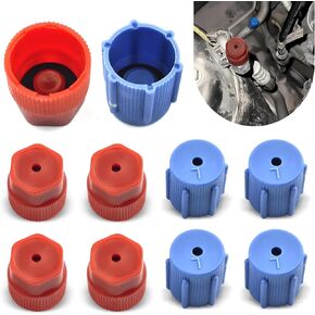 taluka Pack-10 Car Air Conditioner Repair Cover Kit, Low Side and High Side Combination Seals, ABS Plastic Air Conditioning Service System Port Cover Replacement, Universal for Most Cars (Blue & Red)