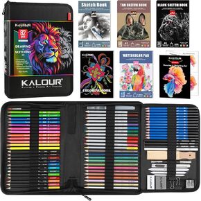 82 Drawing Set Sketching Kit, Pro Art Supplies with Fluorescent, Colored, Watercolor, Metallic, Graphite, Charcoal Pencils, 5 Sketchbook and Coloring Book, Gift for Artists Adults Teens Beginner
