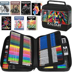 109 Drawing Set Sketching Kit, Pro Art Supplies with Fluorescent, Colored, Watercolor, Metallic, Graphite, Charcoal Pencils, 5 Sketchbook and Coloring Book, Gift for Artists Adults Teens Beginner