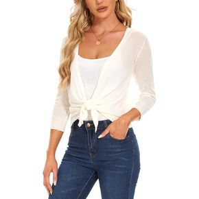 MINTLIMIT Women's Tie Front Cardigan Casual 3/4 Sleeve Bolero Shrug Knotted Lightweight Sheer Shrug Cardigan Sweater Top