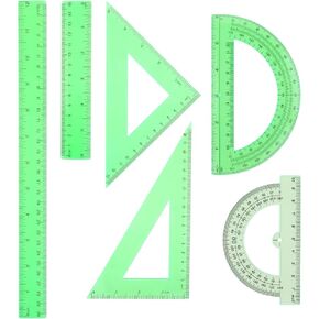 1 Set Plastic Ruler Math Set Plastic Protractor Set Includes 2 Protractor 2 Triangle Rulers 2 Straight Ruler Clear Green Math Geometry Set Transparent Geometry Measuring Tool for School Office Home