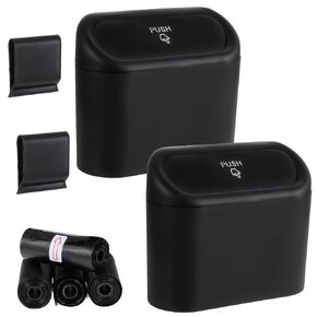 2 Packs Car Trash Can Bin with Lid,Including 4 Rolls Trash Bags and 2 Hooks,Mini Garbage Bin 2 Packs Universal Leakproof Automotive Garbage Cans for Auto Office Bedroom Home