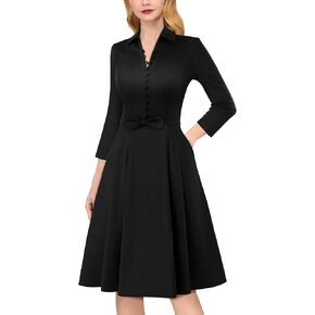 VFSHOW Womens 2024 Business Work Office Collar V Neck Bow Belted Pockets Buttons Slim Vintage Fit and Flare A Line Dress in Kuwait