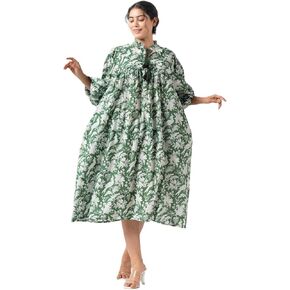 Summer Dresses for Women 2024 Casual Long Sleeve Floral Block Print Loose Sundress with Pocket Partywear